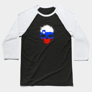 Chaotic Slovenian Flag Splatter Skull Baseball T-Shirt